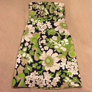 J. Crew strapless retro mod print midi dress